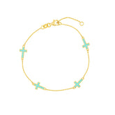 14k Yellow Gold Enamel Crosses Station Bracelet